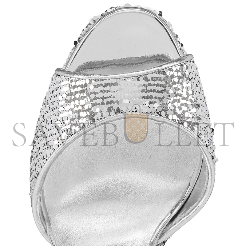CHRISTIAN LOUBOUTIN SANDALOO MINI PAILLETTES 130 MM STRAPPY SANDALS-CREPE SATIN AND SEQUINS-VERSION SILVER-WOMEN 1250312S281