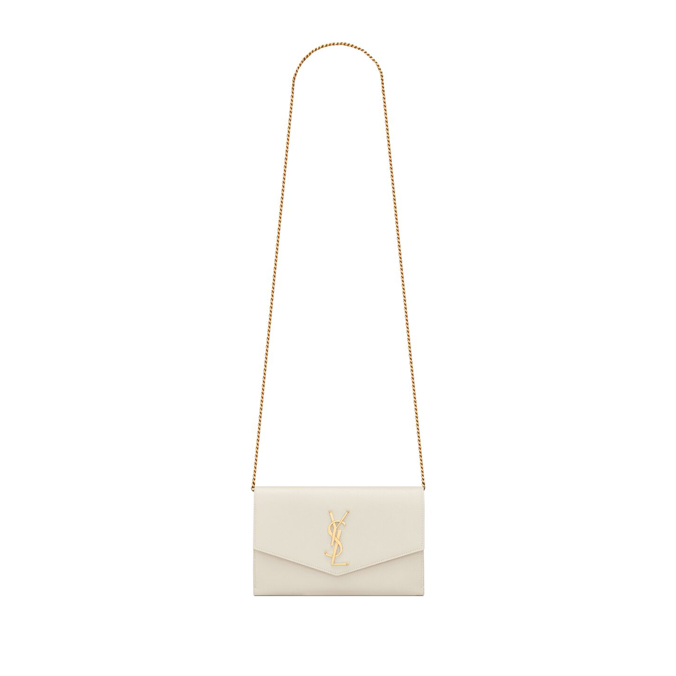 YSL UPTOWN CHAIN WALLET IN GRAIN DE POUDRE EMBOSSED LEATHER 6077881GF0J9207 (19*12*3cm)