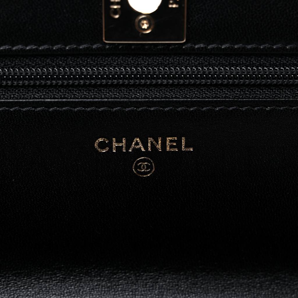 CHANEL LAMBSKIN QUILTED TRENDY CC WALLET ON CHAIN WOC BLACK ROSE GOLD HARDWARE (19*13*4cm)