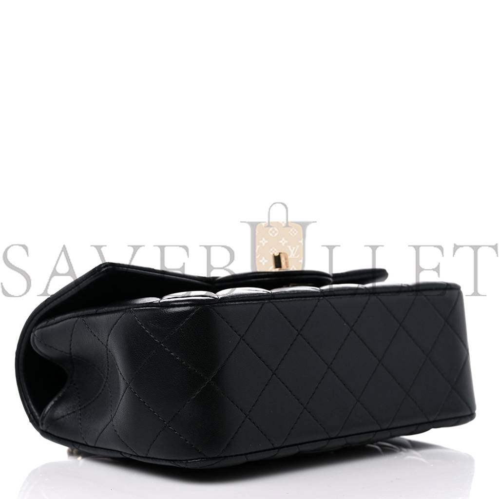 CHANEL LAMBSKIN QUILTED MINI TOP HANDLE RECTANGULAR FLAP BLACK ROSE GOLD HARDWARE0 (20*13*6cm)