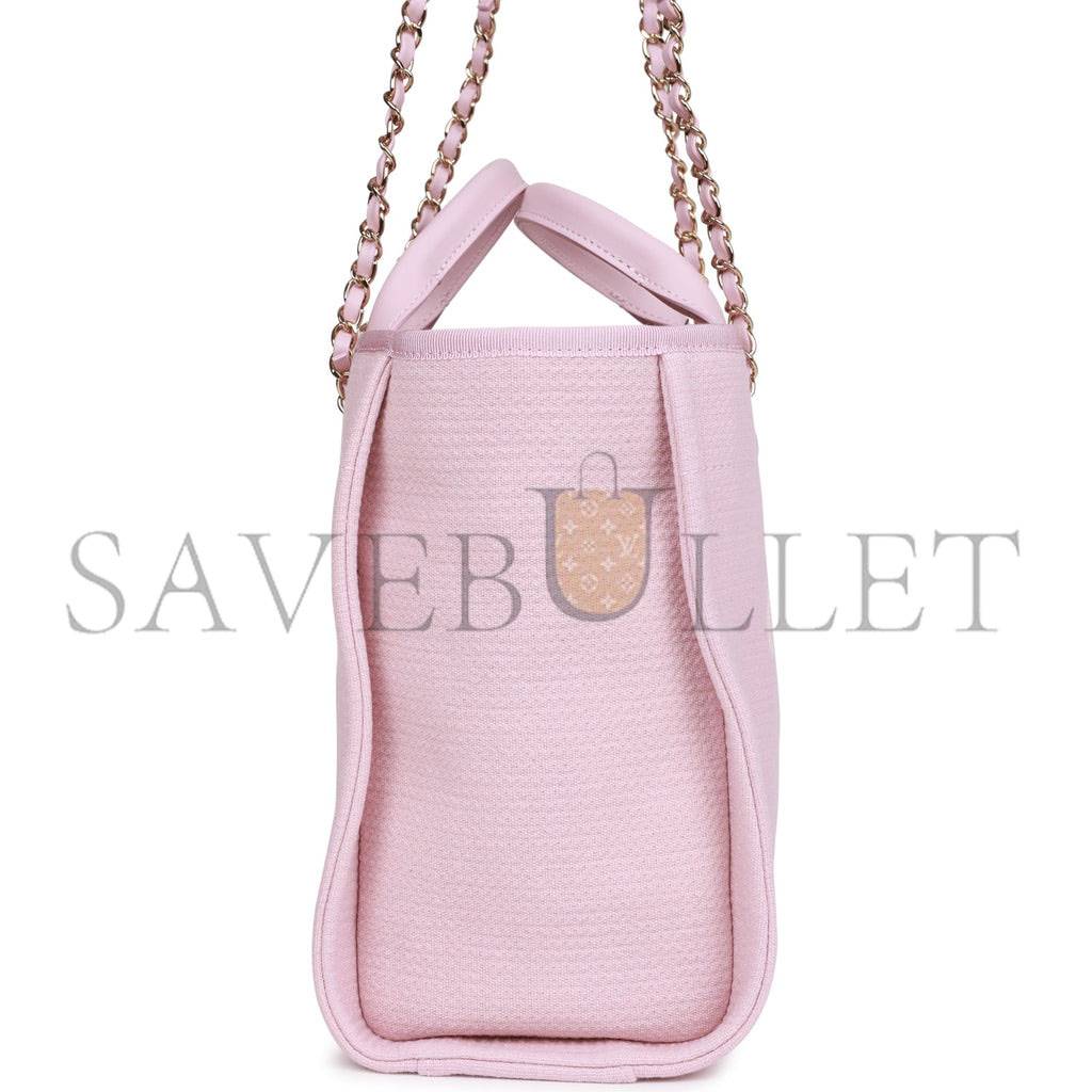 CHANEL SMALL DEAUVILLE SHOPPING BAG PINK BOUCLE LIGHT GOLD HARDWARE (34*27*15cm)